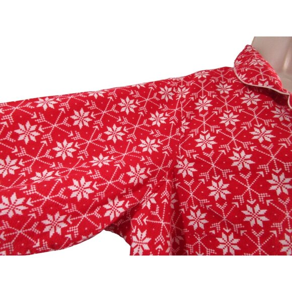 Lands End Red White Snowflake Flannel Button Up Nightshirt GUC Ladies 1X Long - Picture 11 of 16